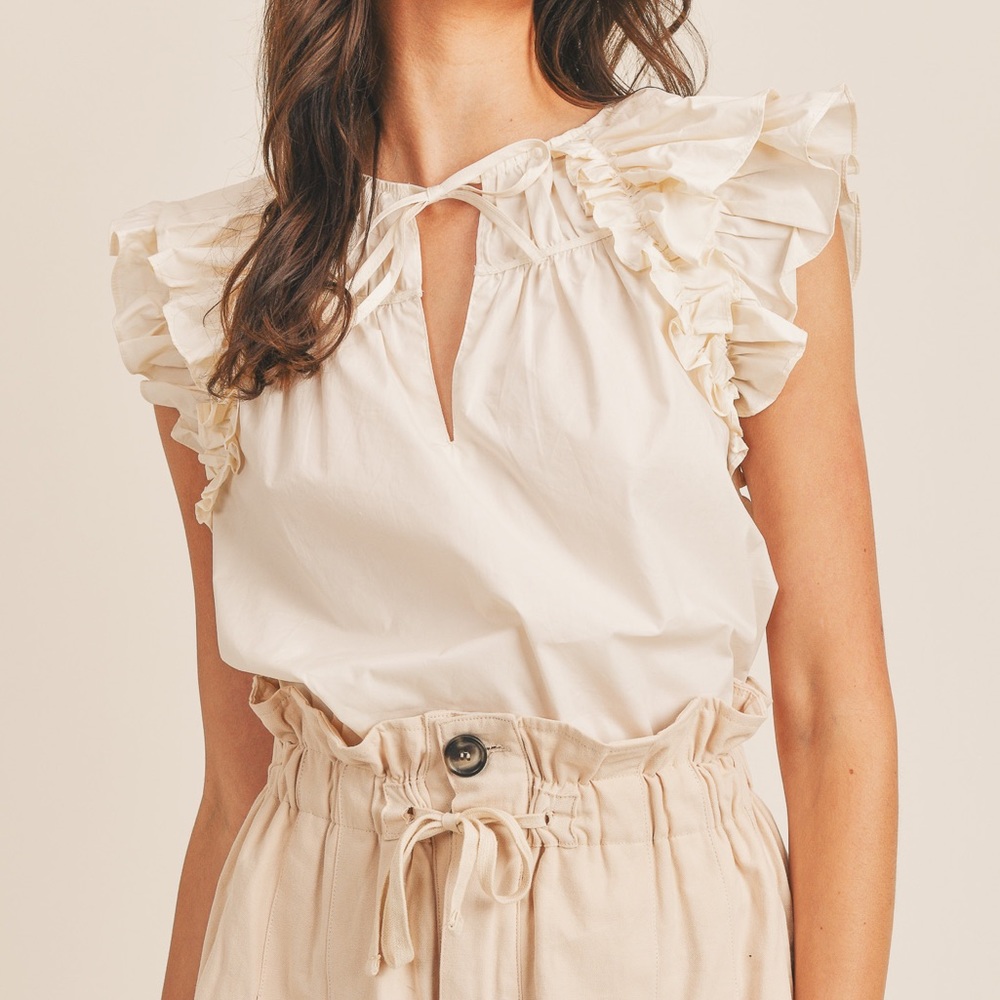 Front tied shoulder ruffles Top